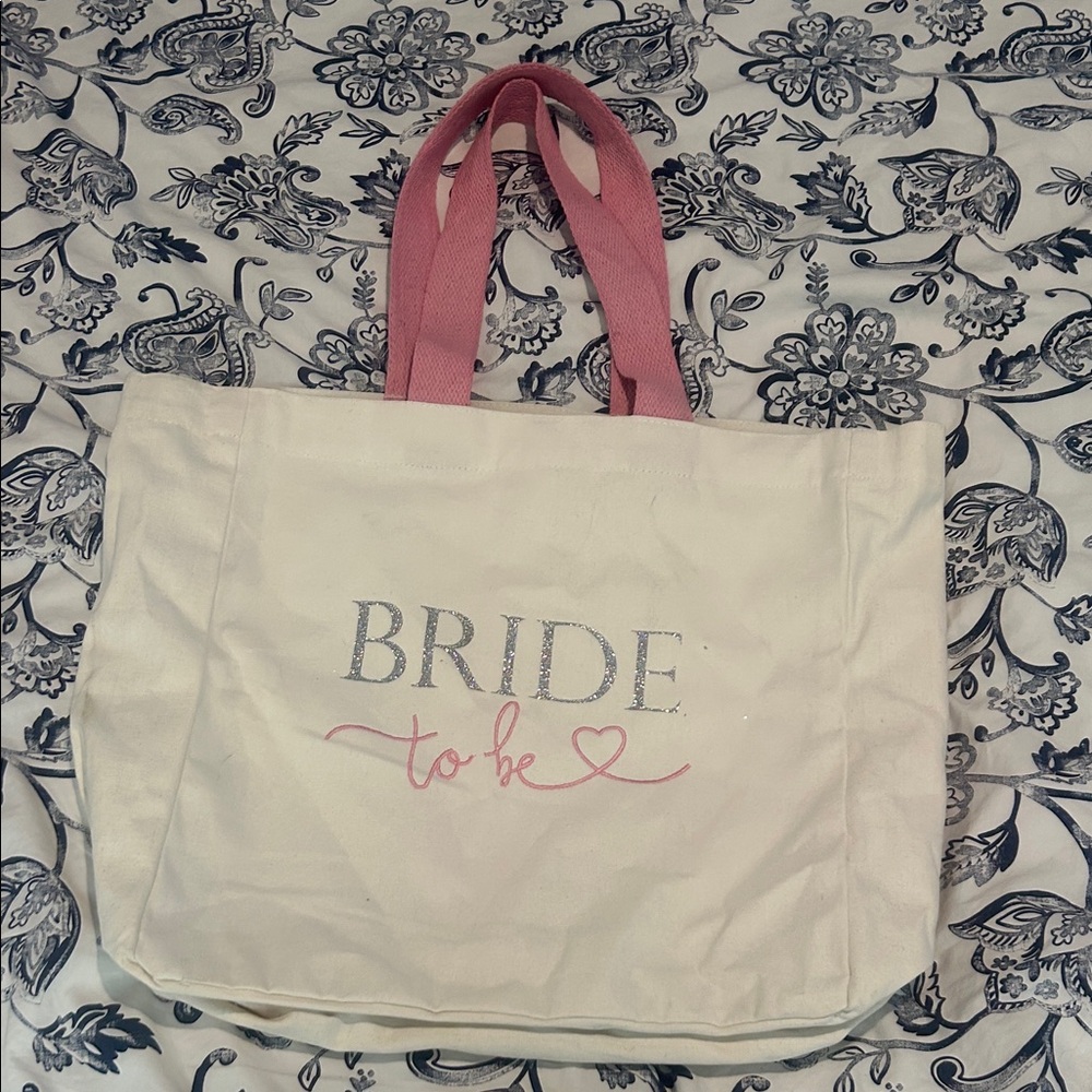 Bride To Be Canvas Tote Bag - Pink and White